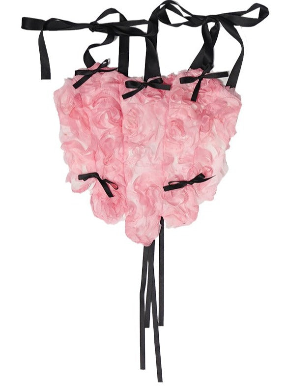 Pink Rose Ribbon Jacquard Vest