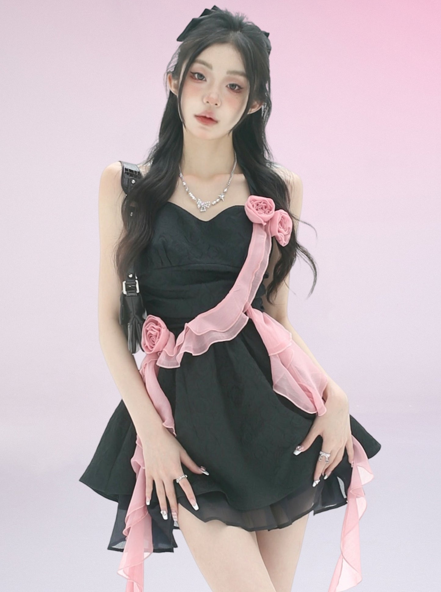 Rose Bow Design Dark Dress