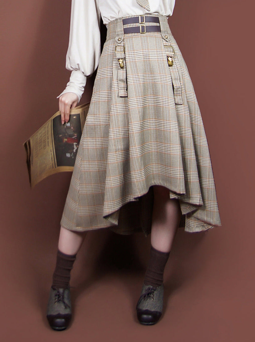 British Retro College Style Check Tweed Skirt