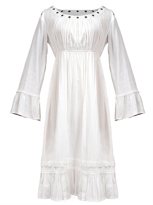 Steam Continental Jacquard Pure Cotton Lace Retro High Waist Little White Dress
