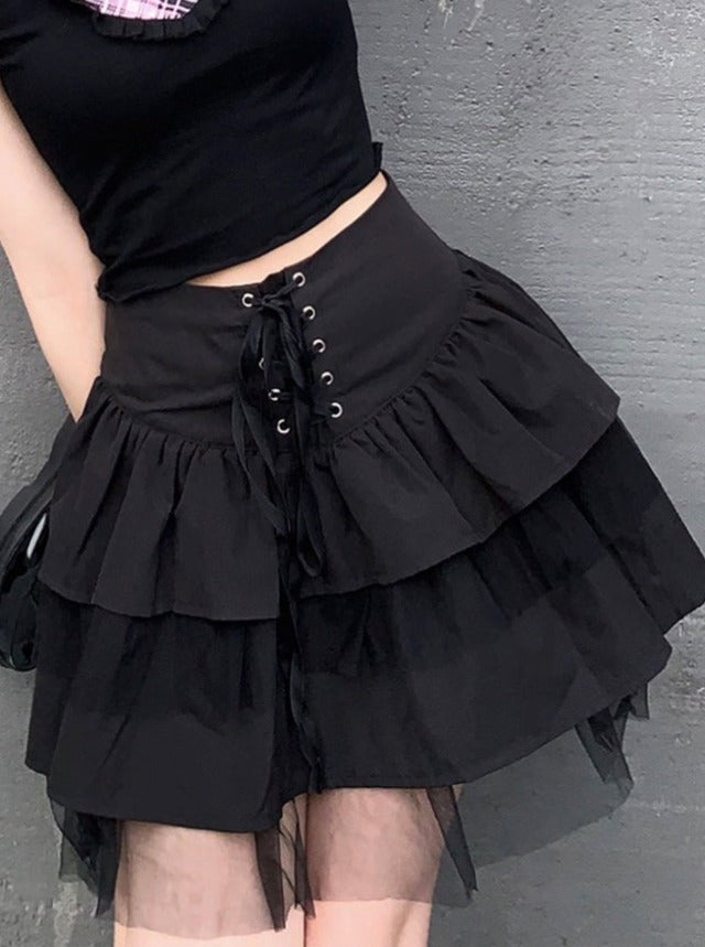 lace up sheer cake skirt – Belchic