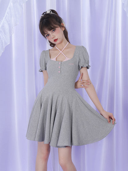 Halter Cami Design Puff Sleeve Ballerina Girly Dress