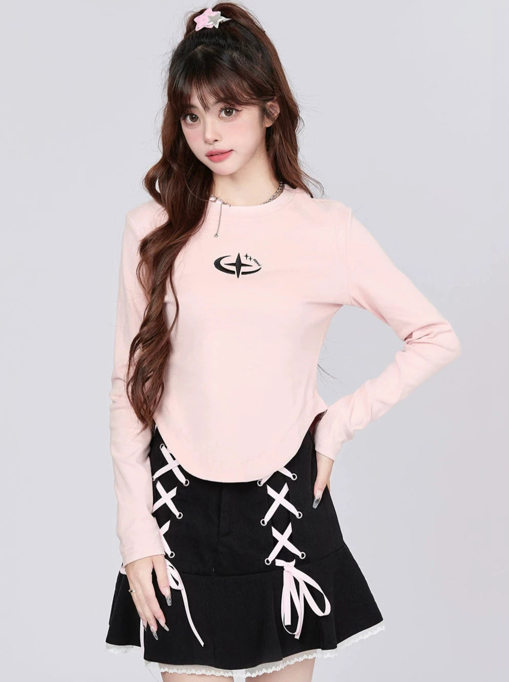 Embroidery Logo Irregular Hem Long T