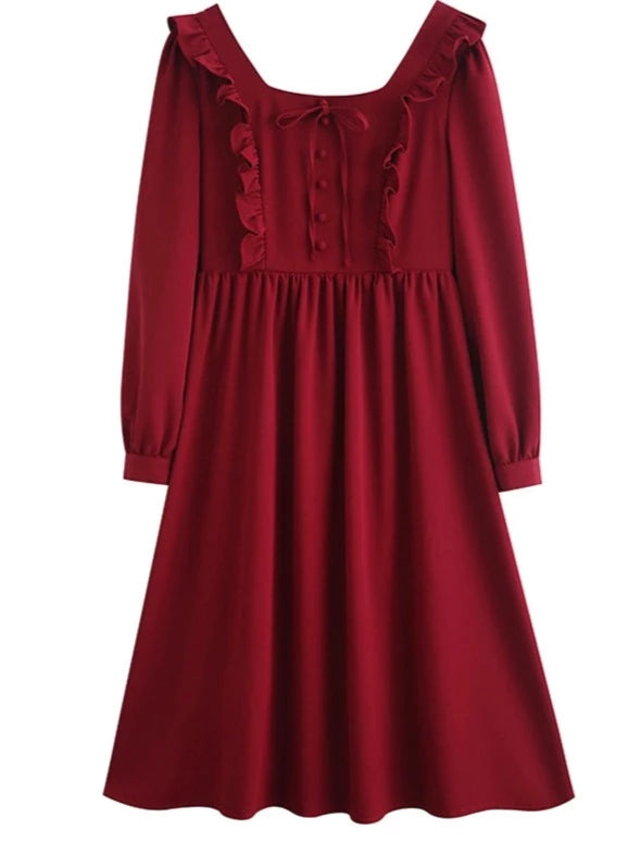 Chic Red Retro Ruffle Dress