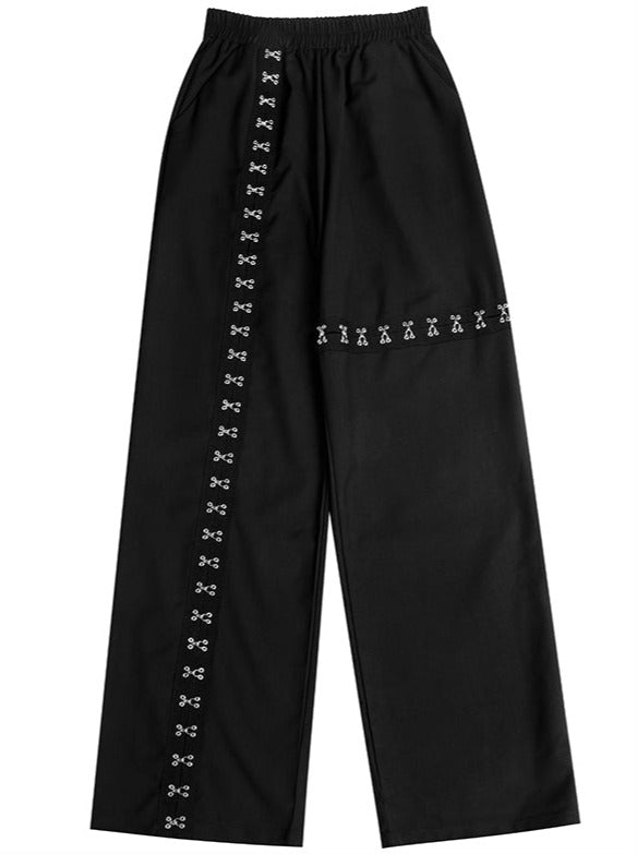 Cool metal buckle open wide pants