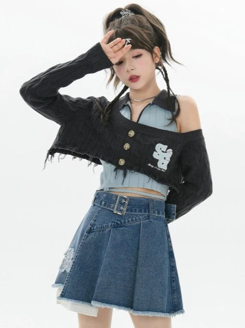 ノースリーブポロトップス＋オフショルトップス