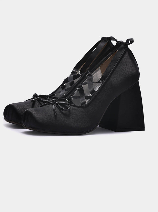 Lace -up ribbon high heel