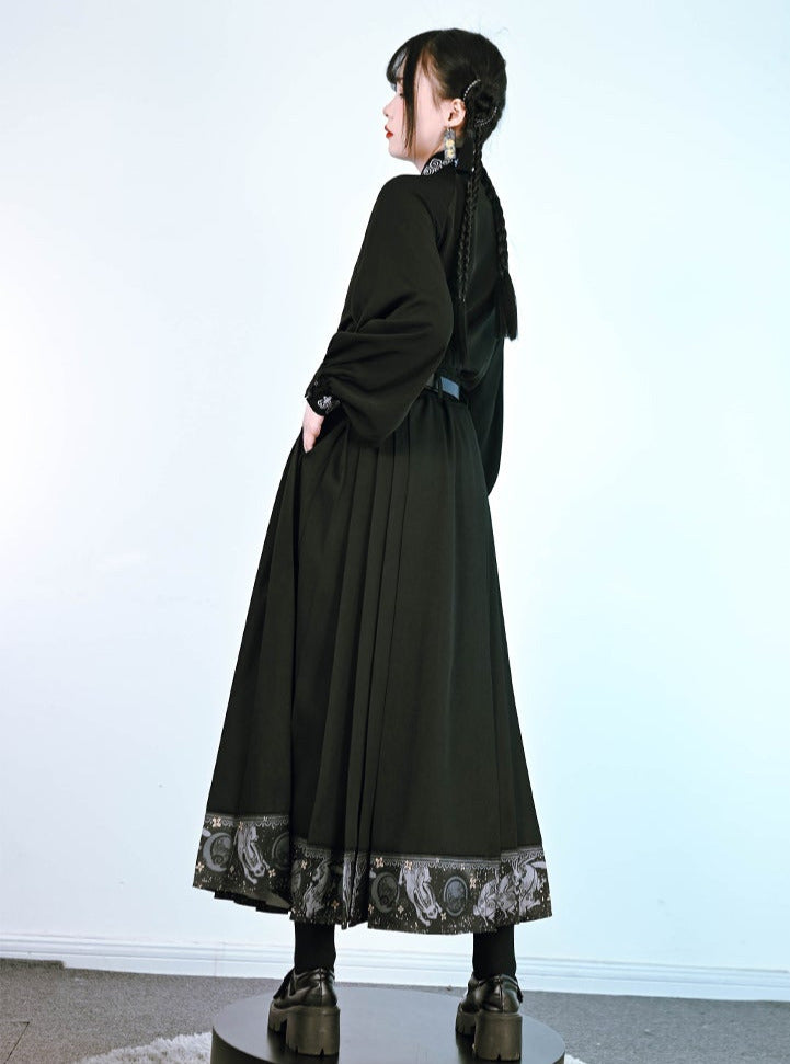 Dark Rabbit Retro China Pleated Skirt