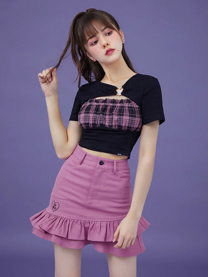 Spicy Berry Color Hip Skirt