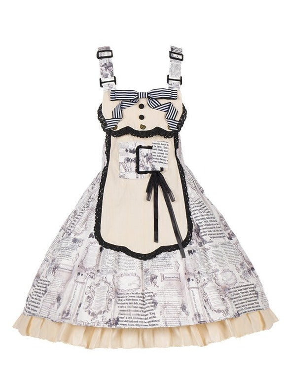 Retro Doll Apron Printed Suspender Skirt Dress