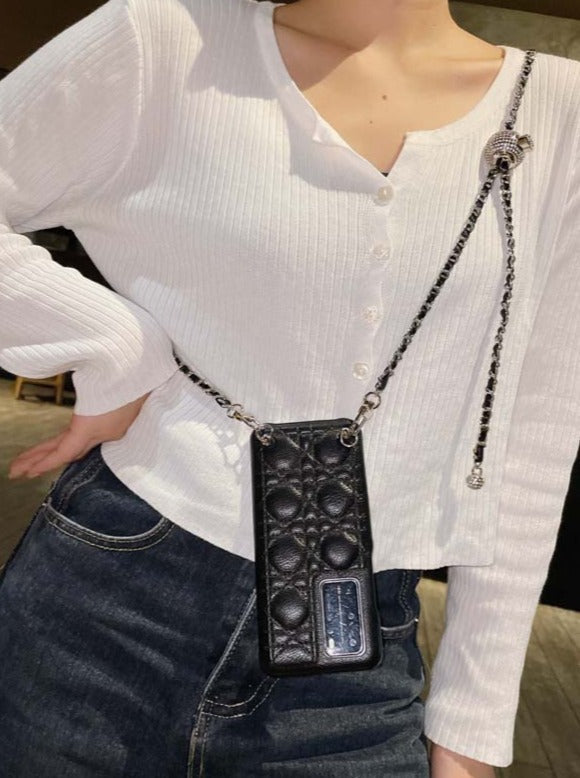 皮革设计黑色银色表带手机壳
