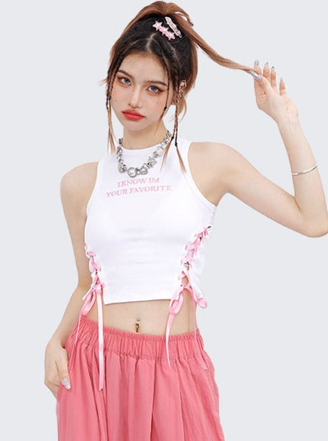 レースアップネクタンクトップス