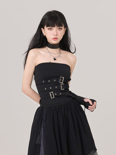 Dark Cool Buckle Tube Top + Arm Cover