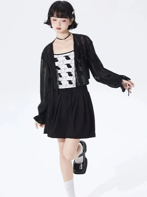 Short Lantern Sleeve Lace Cardigan