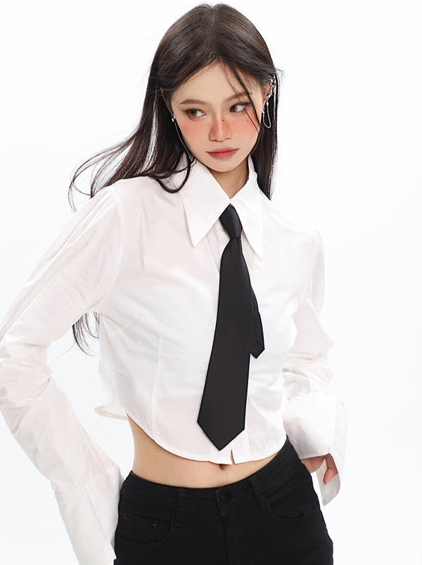 Simple design American casual blouse with tie