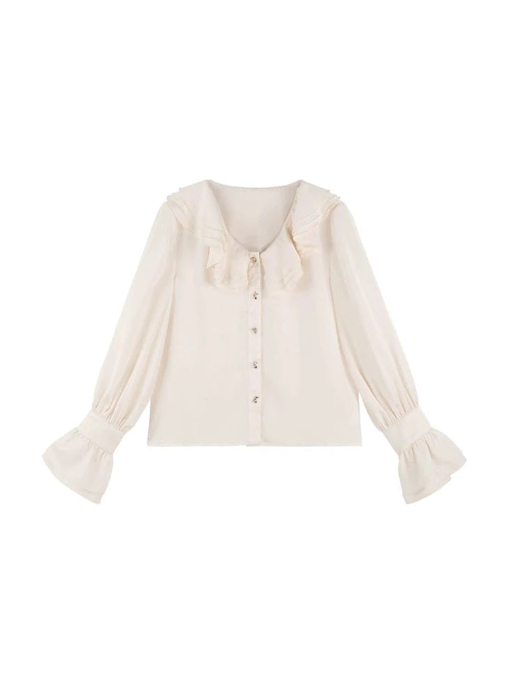 Ruffle Satin Bell Sleeve Blouse