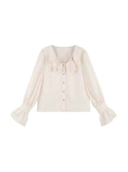 Ruffle Satin Bell Sleeve Blouse