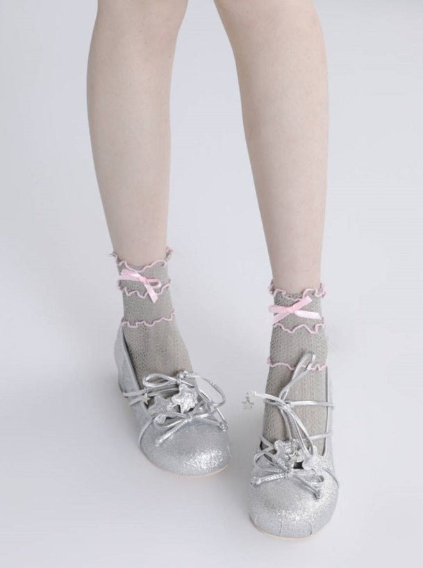 Ribbon lace short socks