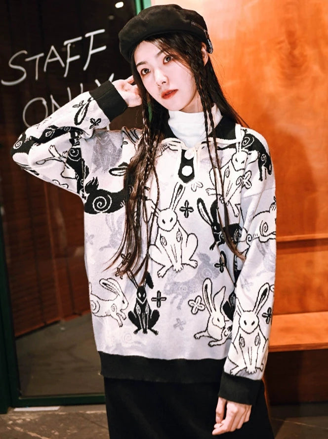 Retro Lazy Style Rabbit Knit Pullover Knit