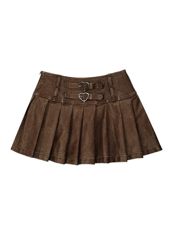 Sweet Spicy Leather Pleated Short Skirt