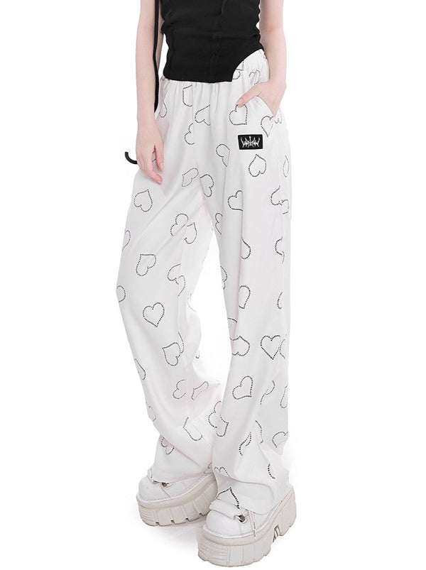 Heart Print Loose Straight Casual Pants