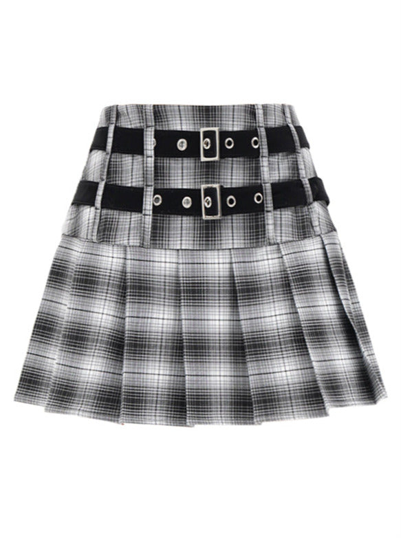 Cool Spicy Eyelet Twin Belt Pleated Skirt