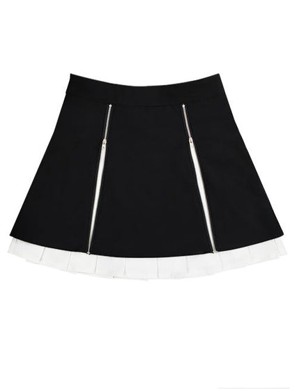 Zip Split Layered Pleated Skirt