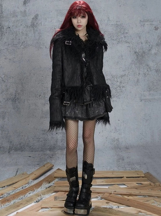 Mode Black Reversible Fur Coat