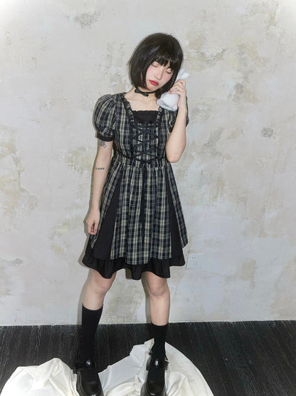 Mine lace up check dress