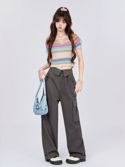 American Retro Flap Waist Straight Cargo Pants