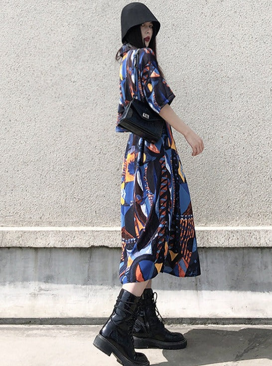 Asymmetrical Printed Shirt Dress