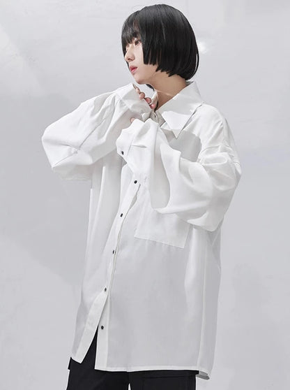 Loose Draped Tencel Long Sleeve Shirt