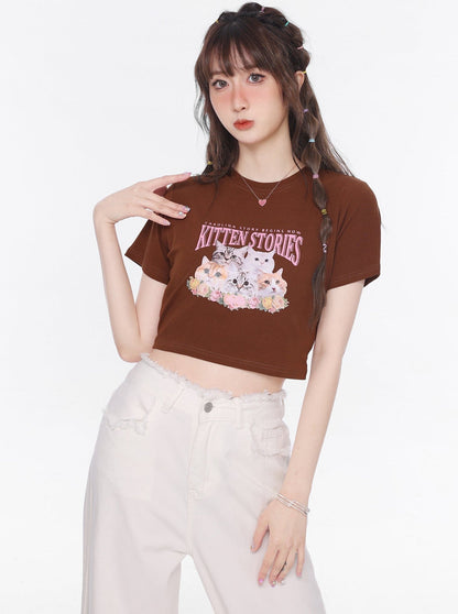 Flower cat T -shirt