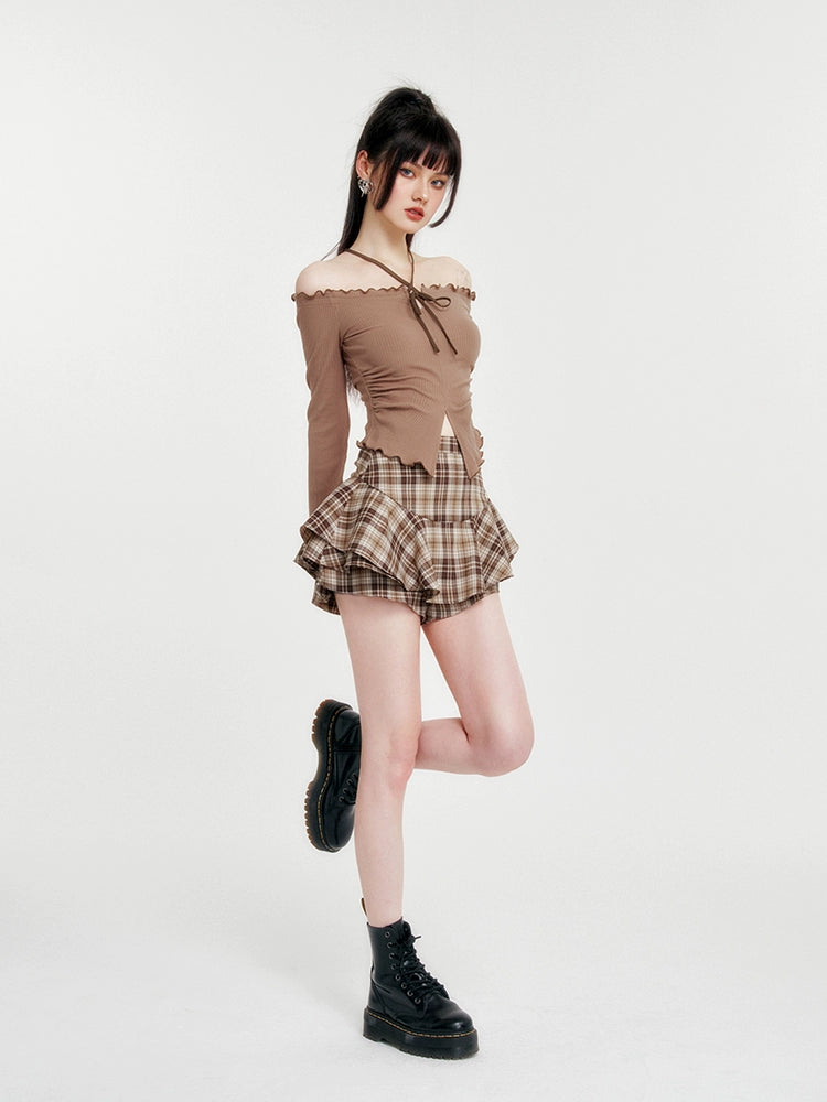 Flared Retro Check Short Skirt