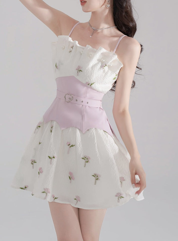 Pearl Frill Flower Col Set Taste Belt Susus One Piece