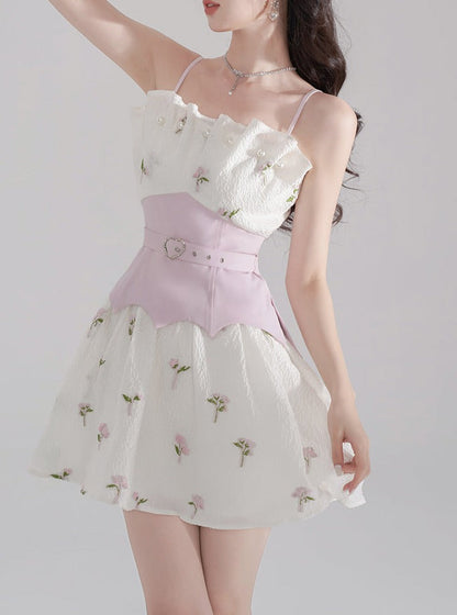 Pearl Frill Flower Col Set Taste Belt Susus One Piece