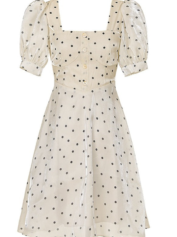 スクエアカラードットサマ-ワンピース