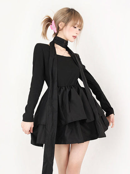 Square Neck Ballerina Taste Tiered Dress + Black Stole