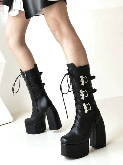 Lace-up Belt Medium Boots