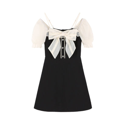 Big Ribbon Suspender One Shoulder One Piece