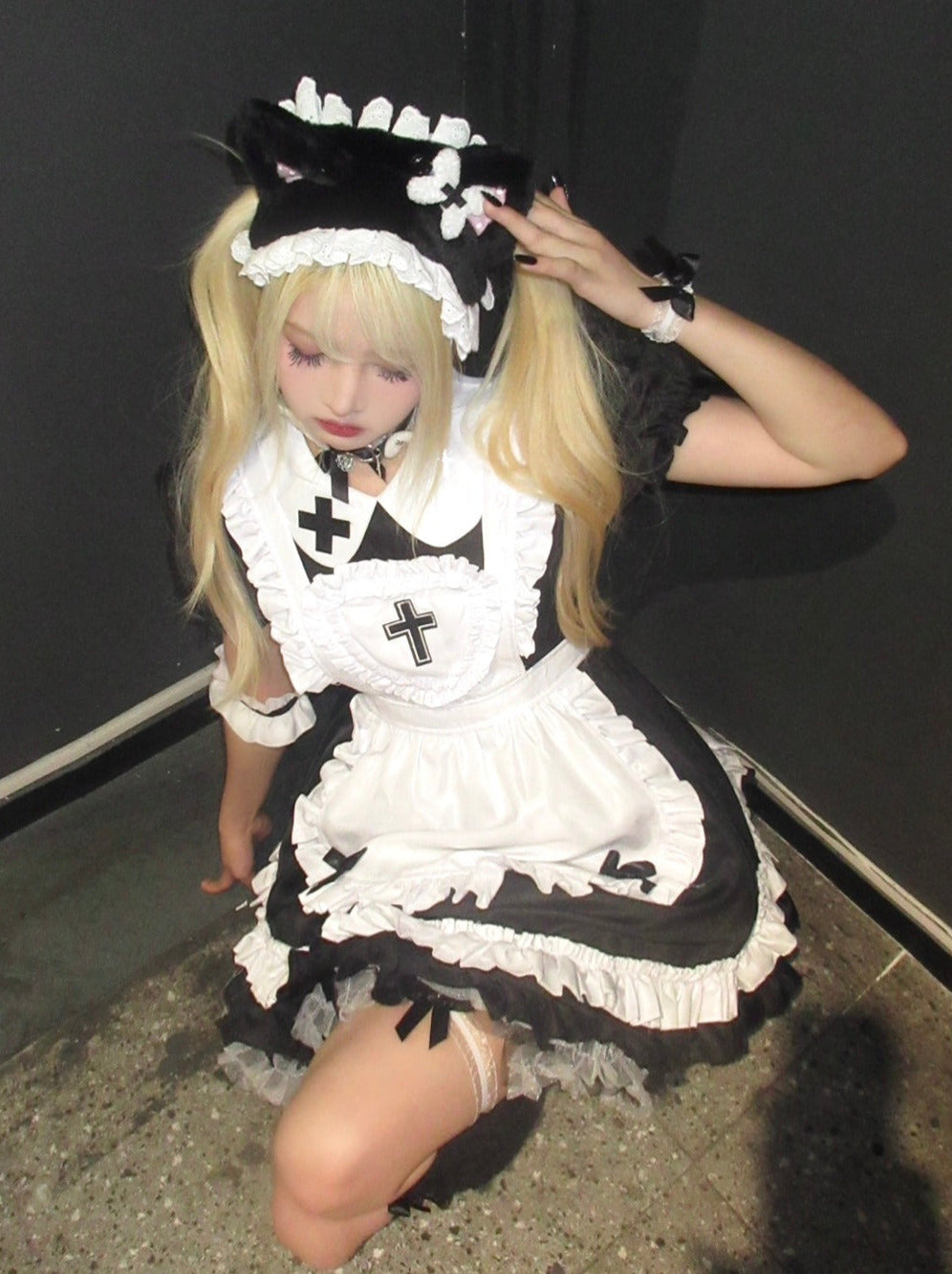 Doll Collar Cross Heart Lolita Maid Apron Tiered Dress