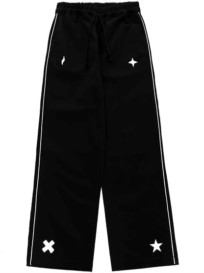 Racing Style Loose Straight Canvas Pants