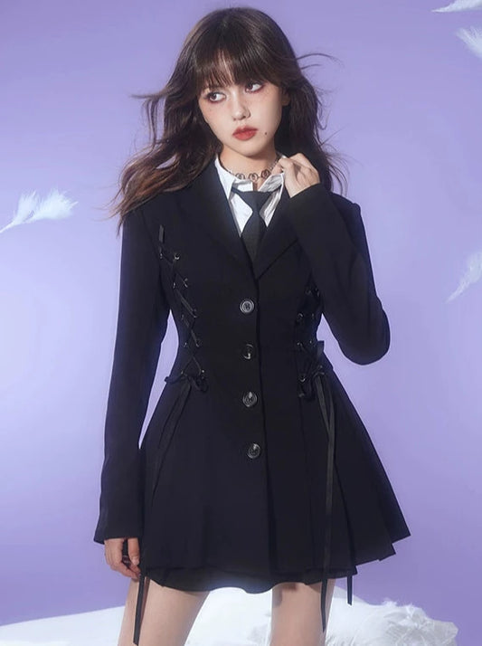 Cool black suit collar dress jacket