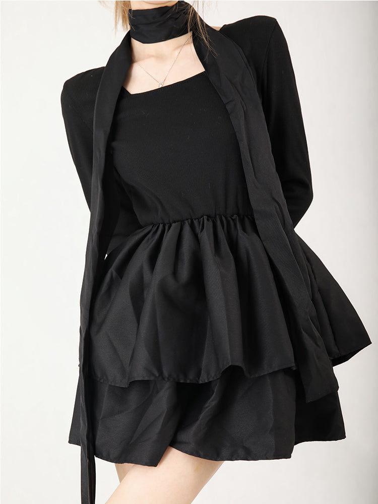 Square Neck Ballerina Taste Tiered Dress + Black Stole