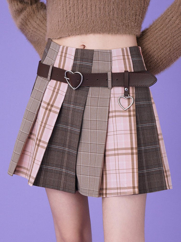 heart belt check blend skirt
