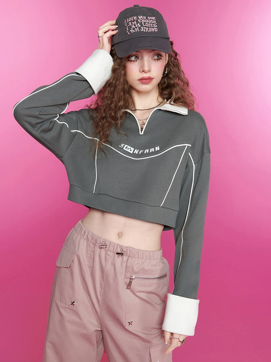 SEENFAAN blooms American sweatshirt, women's short loose small design sense top, early autumn women's new style