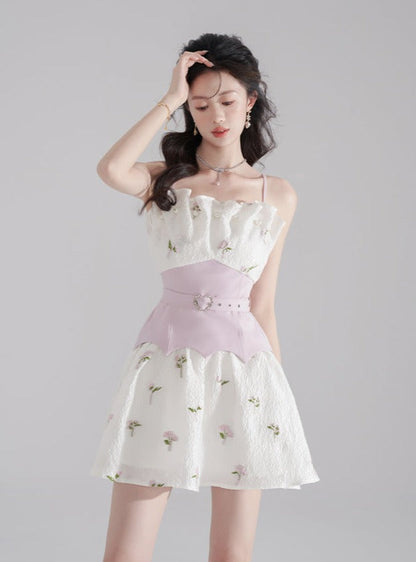 Pearl Frill Flower Col Set Taste Belt Susus One Piece