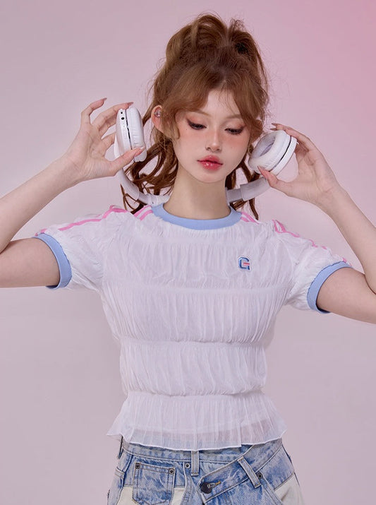 Sweet stripe point design casual tops