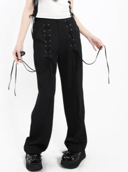 レースアップデザインルーズパンツ