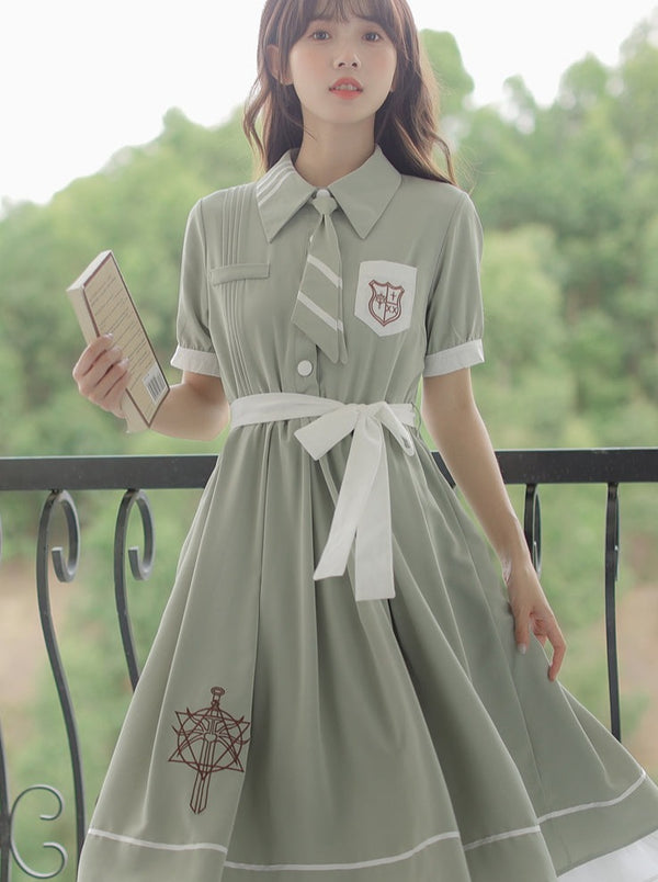 ネクタイ付きエンブレムミリタリーレイヤードワンピース